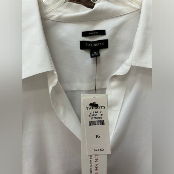 Talbots Non-Iron Button Up Shirt Womens Size 16 Elbow Length NWT White Workwear - Picture 5 of 8